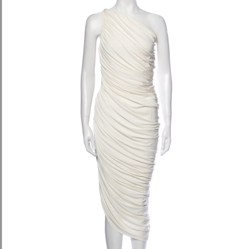 Norma Kamali Diana One-Shoulder Ruched Mesh Midi Dress White Small